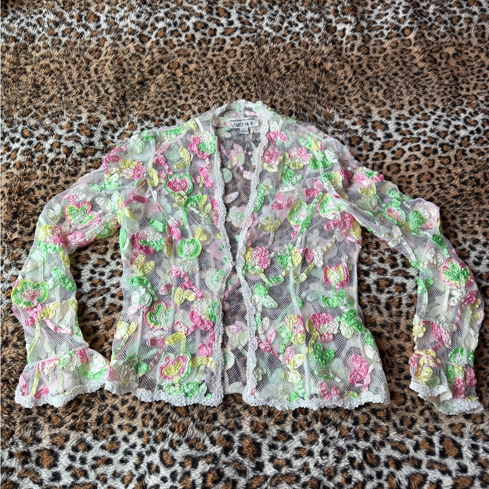 3D Sherrie Bloom Multicolor Floral Lace Embroidered Blazer